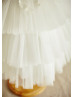 Sheer Neckline Lace Tiered Tulle Skirt Flower Girl Dress 